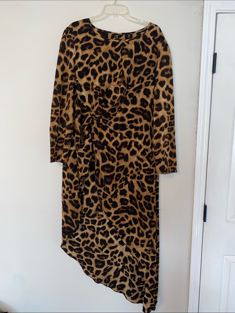 SHEIN Leopard Print Long Sleeve Asymmetrical Dress - Tan & Black